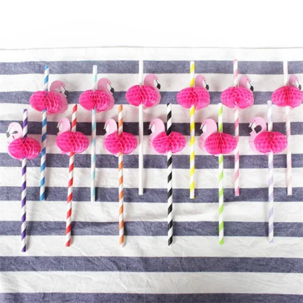 Flamingo Decorations Cocktail Paper Drinking Straw - 图片 3